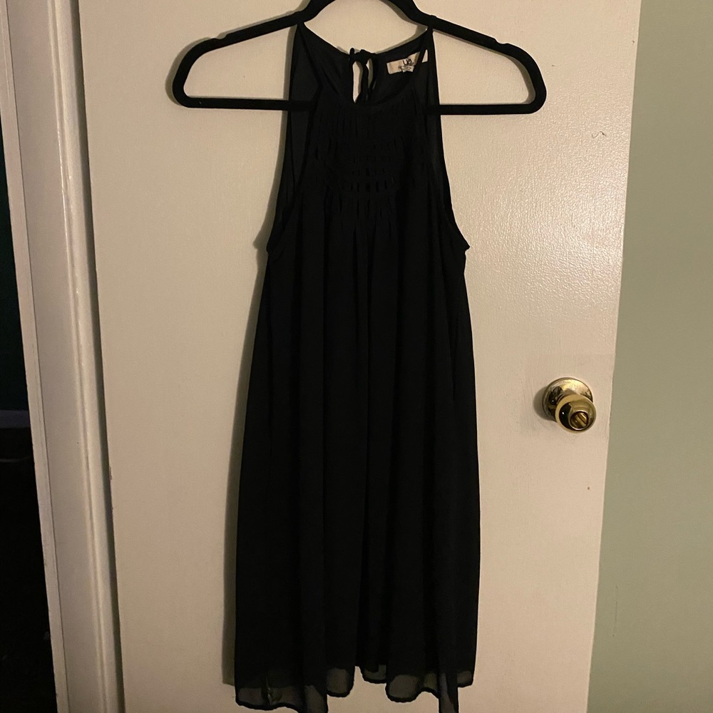 High neck black dress